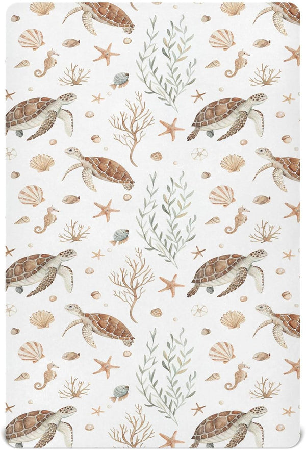Burbuja Ocean Turtle Crib Sheet for Boys Girls, Fitted Crib Sheet 28 x