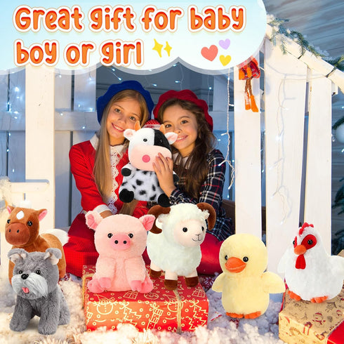 7 Pack Set 8 Inch Hiboom Farm Stuffed Plush Animals Toys Barnyard Stuffed Animals Bulk Soft Pig Rooster Horse Duck