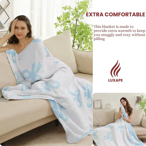 Cozy 50x60 Bow Blanket Blue Bows Soft Throw Blanket Reversible Premium Fabric for Best Comfort