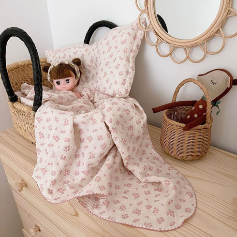 Summer 47"x51" BuLuTu Baby Nursery Throw Blanket Cotton Muslin Kids Blanket with Cute Galsang Flowers Crib/Cradle Quilt