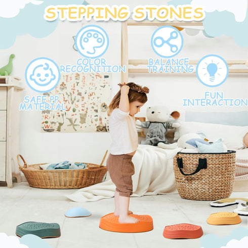 Balance Stepping Stones for Kids - 5pcs Non-Slip River Stones for Indoor & Outdoor Coordination Games, Ages 3-8+