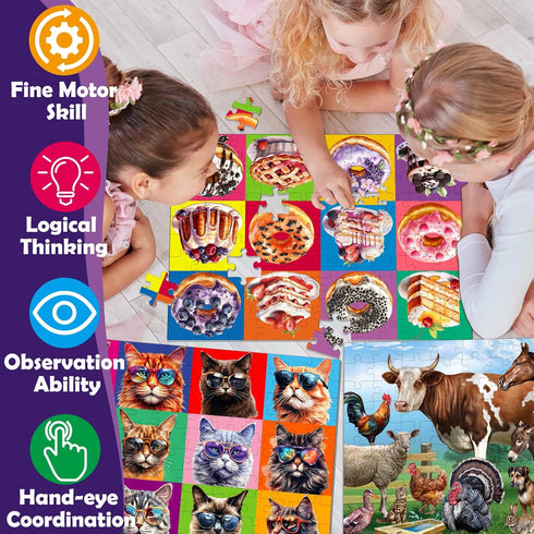Biorgur 4-6 6-8,3 Pack 100 8-10 (6-in-1),Learning Girls,17 11.5 Puzzles for Kids Ages and Pieces Double Sided Jigsaw