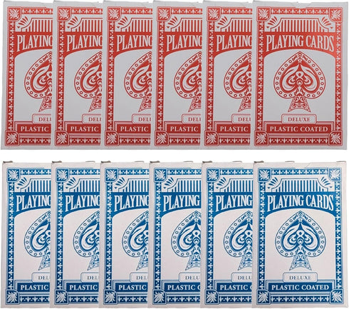 Economy Playing Cards - 48 Decks (24 Red & 24 Blue) - Plastic Coated, 2.3/8 x 3.3/8 inches - Great for Poker & Blackjack