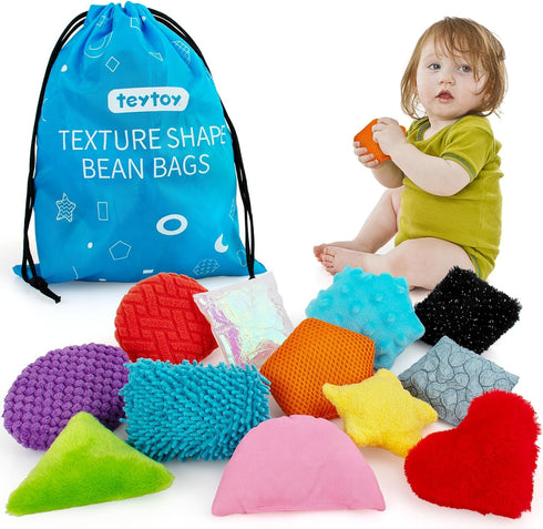 teytoy Texture Sensory Bean Bags Toys for Autism, 12 Fidget Sensory Shape Toys for Infant Development