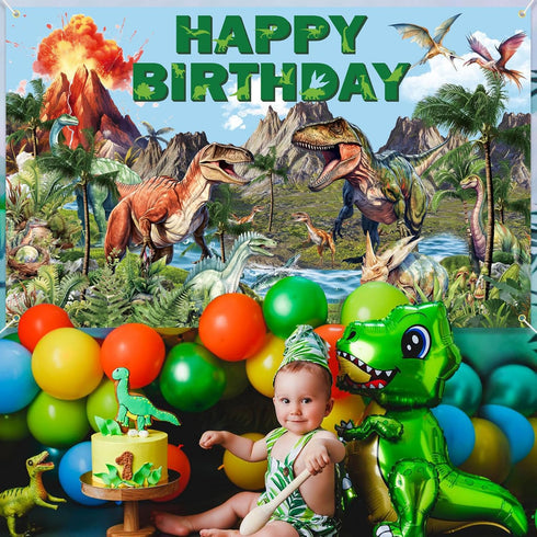 Dinosaur Birthday Decorations, Dino Happy Birthday Banner, Dinosaur Themed Party Supplies for Kids, 6 x 3.6 Feet