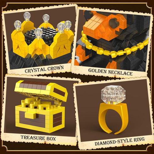Set, 14+ (950 Vziimo Magic Animals Building Animal Toys with Necklace, Ring, Treasure Box & Crown, MOC Animal Building