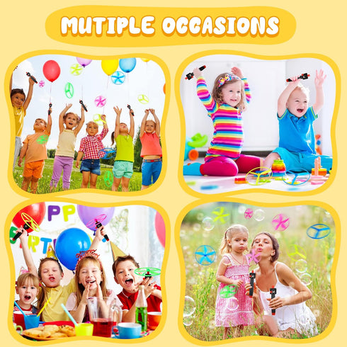 Flying Disc Helicopter Toy Disco Flyers, 12 String Launchers and 24 Flying Discs for Outdoor Fun
