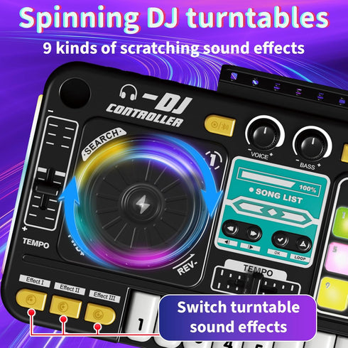 Set 3-8 Kids DJ Mixer Board Controller Toy with Turntable, Piano Keys, Microphone & Bluetooth - Musical Instrument Toy