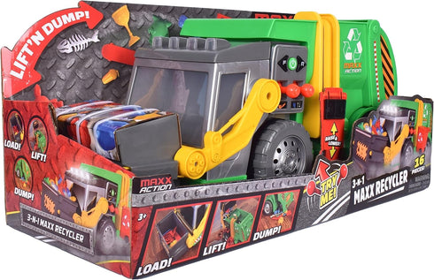 19" Set Maxx Action Large Motorized Maxx Action Garbage Truck Toy with Lights and Sound Includes Dumpster, Trash Bin