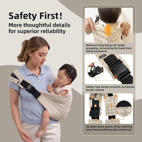 Lujifo Baby Sling Carrier for Toddler, Houndstooth Baby Carrier Sling, Premium Cotton Linen Adjustable in Both Front