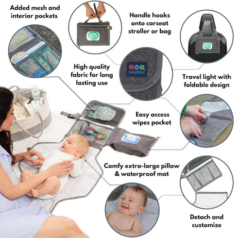 Portable Changing Pad - Waterproof Diaper Changing Mat - Foldable Diaper Changing Clutch Kit