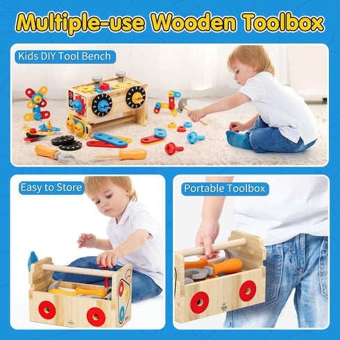 Set, 2-4, 2 Montessori Kids Tool Wooden Toddler Tool Bench Educational Toys for Ages Year Old Boy Gift for Birthday