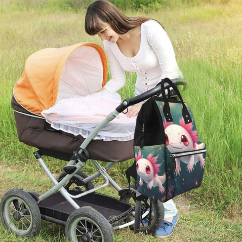 Qewfoju Backpack Backpack Whimsical Axolotl Fantasy Print Diaper Bag Large Capacity Diaper Baby Changing Bags