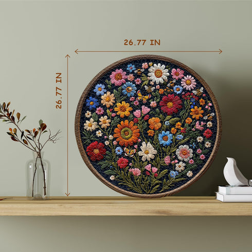 PICKFORU 1000 Vintage Wildflower Puzzles for Adults Pieces, Round Butterfly Bee Plant Puzzle Nature Art, Circle Pretty