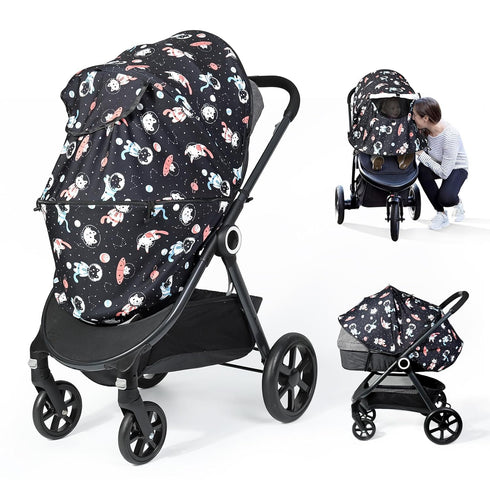 Orzbow Universal Sun Shade for Stroller, Detachable UPF 50+ Cover with See Through Mesh Window, Cute Cat Sun Protection