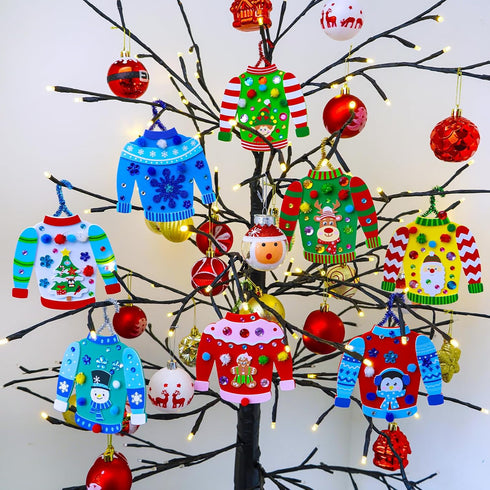 24 Sets Winlyn Christmas Craft Kits Winter Crafts DIY Ugly Sweater Ornaments Decorations Festive Foam Stickers