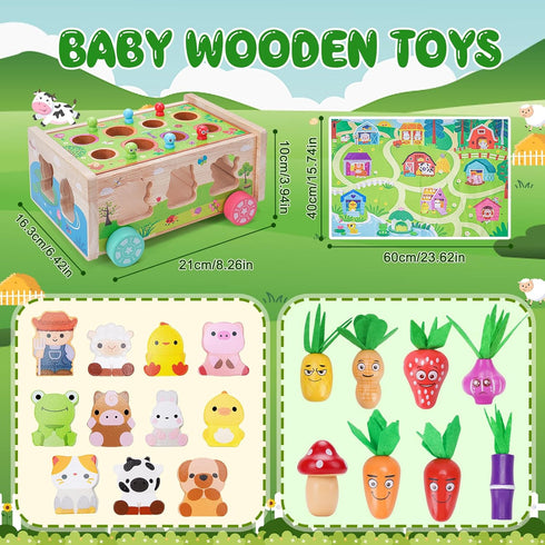 12-18 1 2 3 1st 1-2 Toddler Montessori Wooden Farm Toys | Babies Months Toy with Game Map for Year Old Boys Girls |