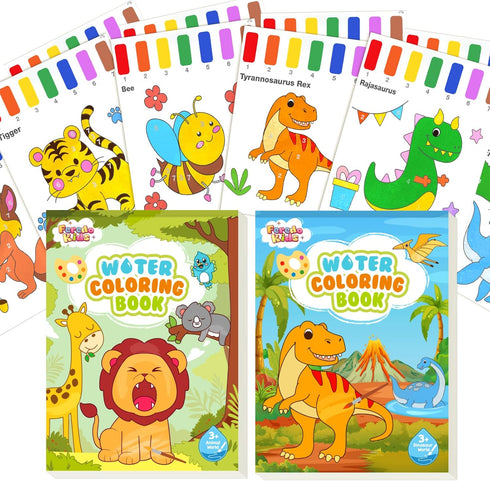 2 Pack Water Coloring Books for Toddlers, Mess Free Painting Set for Kids 3-6, Dinosaur & Animals Art Supplies for Gifts
