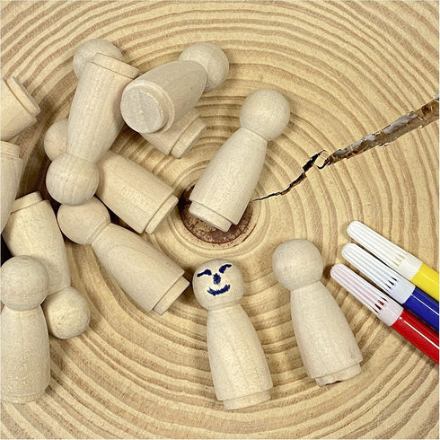 50 Pack Wood Peg Dolls Unfinished Wooden People Craft Blank Family Figures, 3/4 x 2 inch for Creative Play