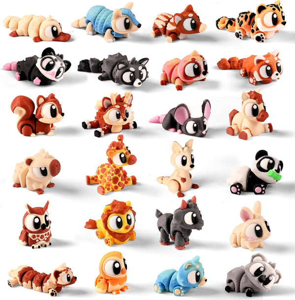 24PCS 3D Printed Mini Animals with Storage Plastic Eggs, Forest Animal with