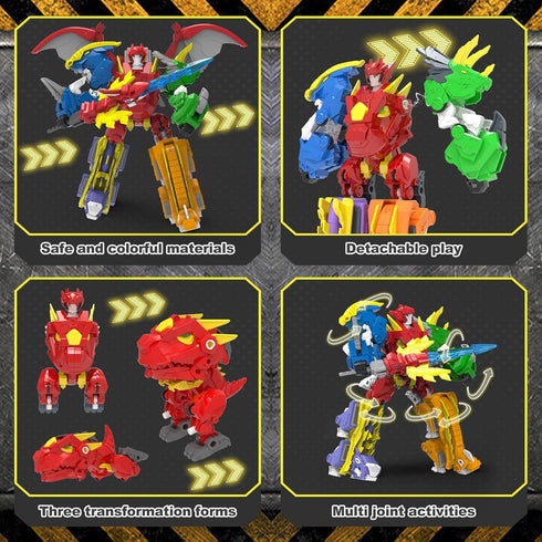 STOULKD 6 6+, 6 Packs 6-in-1 6, 7, 8, 9, 10+ Shapes Dinosaur Transforming Robot Toys for Kids of STEM Transformed
