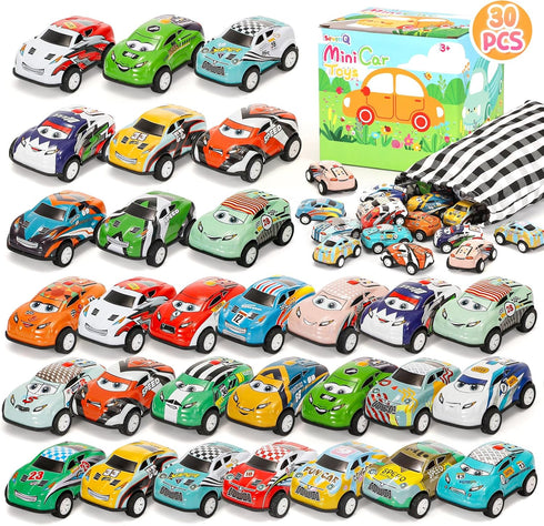 Toy Cars for Kids Ages 4-8, 30Pcs Pull Back Cars Playset with Storage Bags, Race Car Party Favors for Toddler Boys