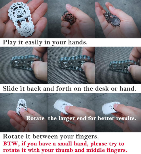 Sprocket Fidgets Chain Stainless Steel Fidget Cube, Gears Linkage Bike Chain Novelty Fidget Block, Kinetic Desk Toy