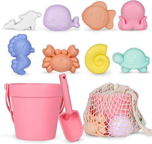 MarcZero 11Pcs Silicone Beach Toys,Modern Baby Beach Toys,Travel Friendly Beach Set,Eco Friendly