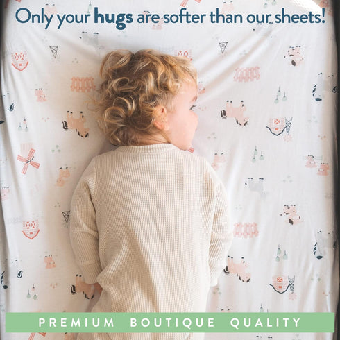18 36 Inch 100% 2 Pack Cradle Sheets Fitted x Snuggly Soft Jersey Cotton Farm Animals