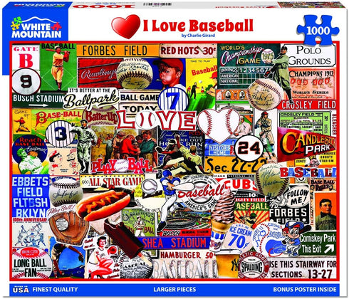 White Mountain Puzzles - I Love Baseball 1000 Piece Jigsaw Puzzle
