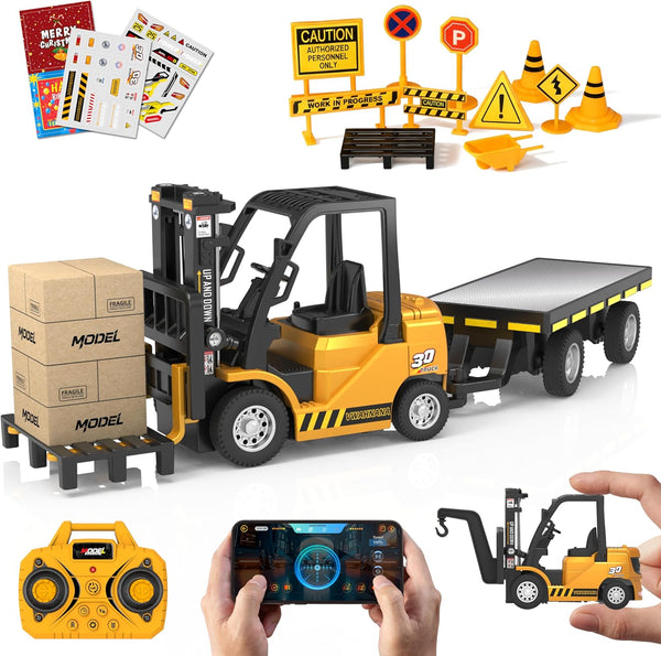 1/64 RC Forklift Toy, 3 in 1 Mini Forklift Remote Control &