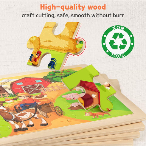SYNARRY Large Animals Wooden Puzzles for Kids - 4 in 1 Gift Box, Jigsaw Puzzles for Toddlers