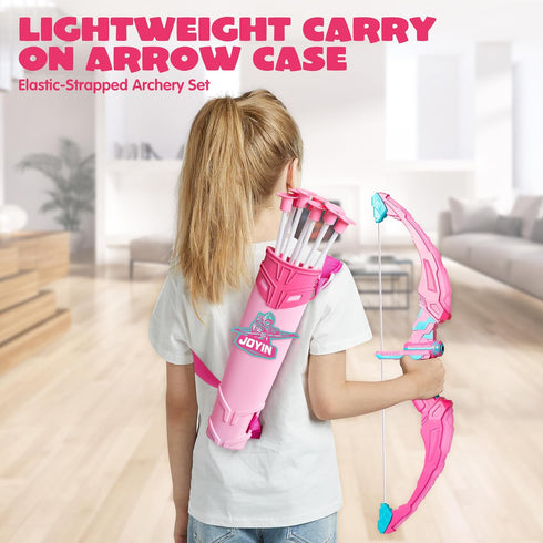 Set Set 9 3-12 JOYIN Pink Bow and Arrow for Girls, LED Light Up Archery Toy with Suction Cup Arrows, Target & Arrow