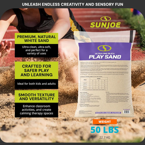 50 Lb PLYSAND50 Sun Joe Silica Play Sand for Sandbox, Sensory Table & Garden Spaces, Ultra Fine, Bag - Indoor