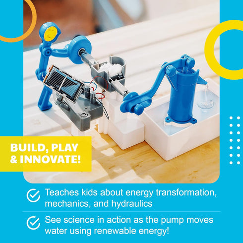 Green Science - Hybrid Solar Power Water Pump - Dual Power STEM Toys Educational Kit for Kids - Solar and Battery