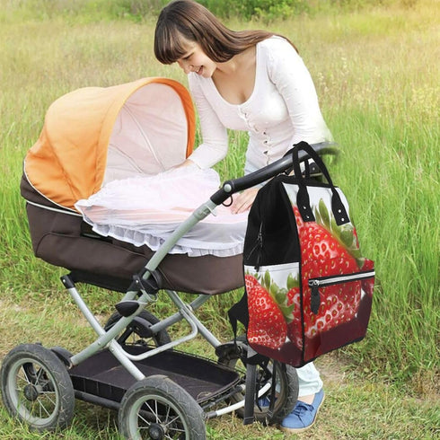 FHEDVBN Backpack Mummy Backpacks Daypack Red Strawberry Fruit Diaper Bag for Women Multifunction Waterproof for Mom
