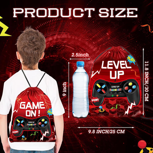Eccliy 20 Pcs Video Game Party Drawstring Bags 12 x 10 Inch Gaming Party Gift Bag Birthday Party Supplies for Boys Adult(Red,Lively Style)
