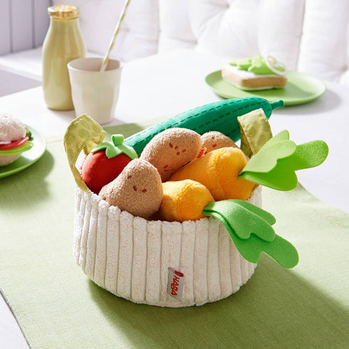 Set Playset 3 HABA Play Food - Soft Veggie Basket with Cucumber, Tomato, Carrots & Potatoes Pretend Play Kitchen Toy