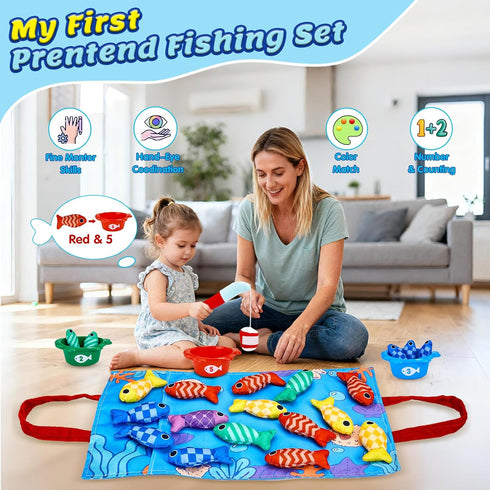 Gacoman 1 Toddler1-3 Counting, 12-18 Montessori Toys for Year Old Boy Girl Birthday Gift- Cloth Fishing Game