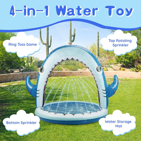 360 Spray,4 Summer 3-8 Gleamkid Giant Shark Sprinkler for Kids - Inflatable Water Toys Splash Pad with PCS Plastic Toss