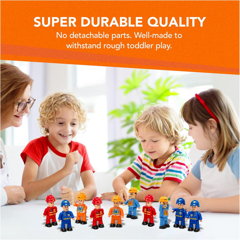 8-Set Community FUNERICA Bendable Play People Figures for Kids - Firefighters, Police Officers, Construction Workers