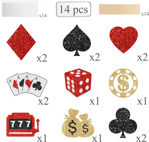 14Pcs Casino Party Centerpiece Sticks, Glitter Las Vegas Party Decorations for Casino Theme Birthday and Baby Shower