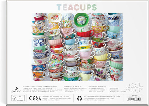 Galison Teacups Julie Seabrook Ream 1000 Piece Puzzle, Vibrant Teacups Design