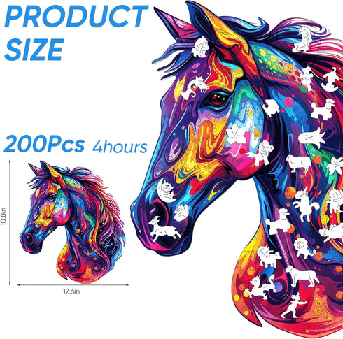 Horse Wooden Jigsaw Puzzles for Adults, 200 Pcs Beautiful Wooden Puzzle with Box, Family Game Birthday Gifts (10.8 *