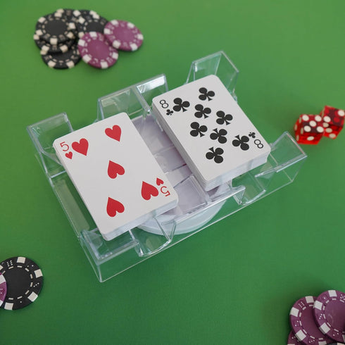 DNB Revolving Playing Card Tray - Plastic Rotating Canasta Card Holder for 2 Decks