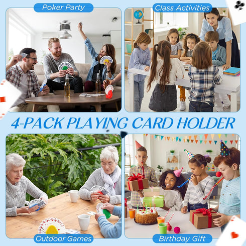 4 Pcs Kids Card Holders, Playing Card Holder for Kids, Plastic Tray for Adults, Happy New Year Family Card Game