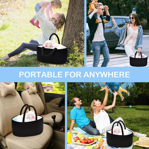 ABenkle Baby Diaper Caddy, Nursery Storage Bin & Car Organizer for Diapers & Wipes, Cotton Rope Basket