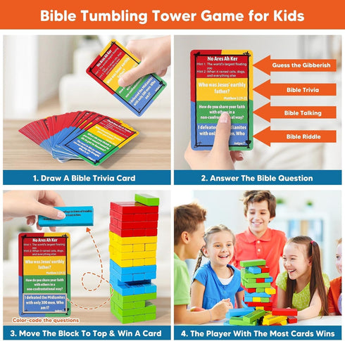 66 260+ Garybank Faith Tower Bible Games for Kids, Blocks with Verse, Bible Trivia Cards W/ Biblical Questions, Bible