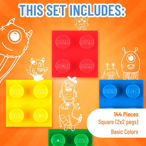 Strictly Briks Classic Bricks Starter Kit, 144 Pieces in Blue, Green, Red, Yellow, 2x2 Inches, Compatible with Major