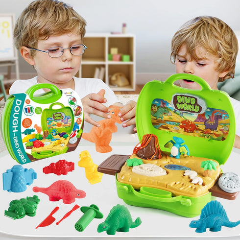 Sets 37 Dinosaur Color Dough Toys, Pieces Dino Theme Color Dough Tools Accessories with Volcano and Fossils for Boys